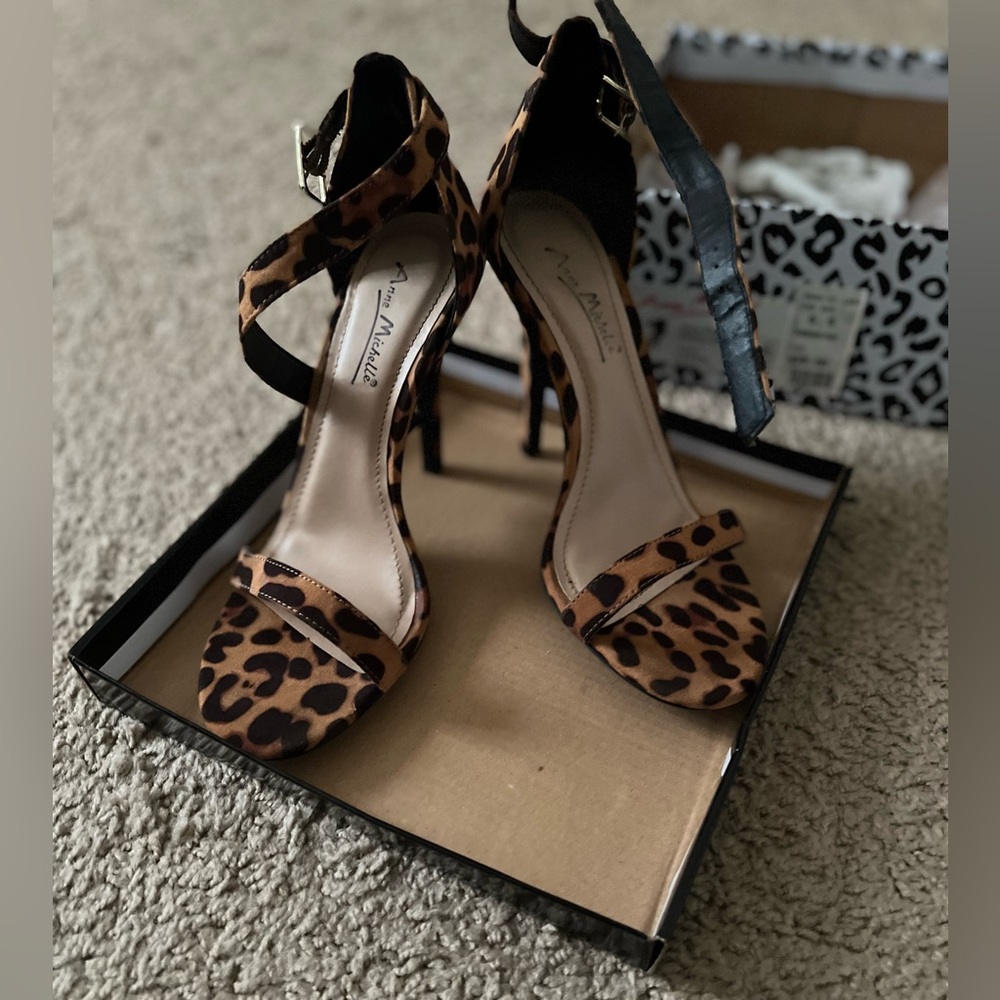 USED Leopard -print ankle strap heels